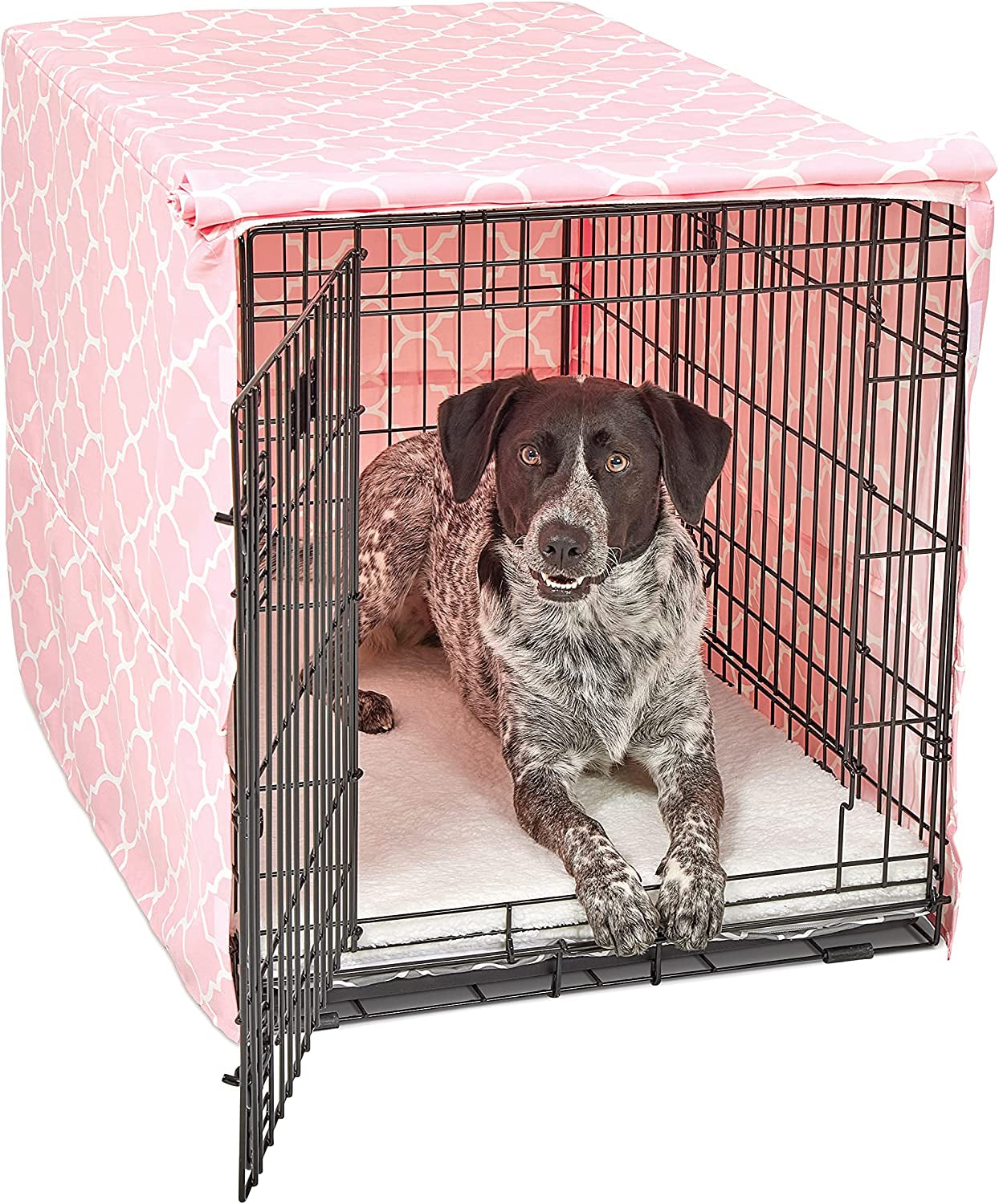 Stylish 24" Pink Dog Crate Cover with Teflon Protector – Fits Midwest Crates, Durable Designer Pattern, Easy to Clean for Cozy & Protected Dog Space