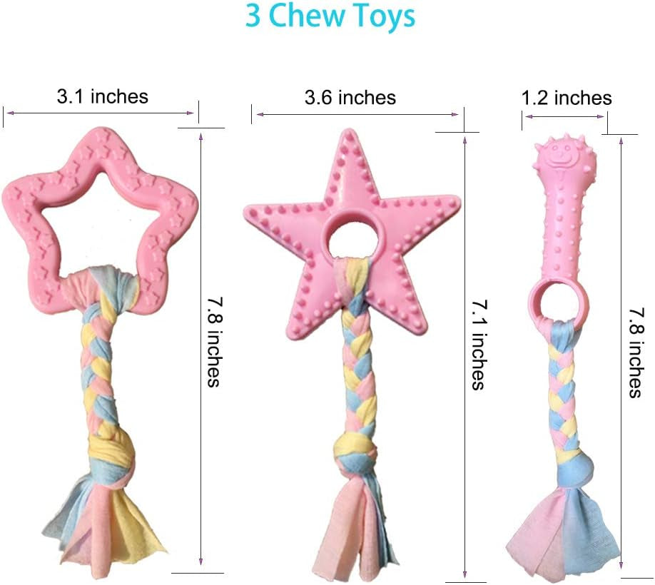 Teething Puppy Toys 5-Pack - Pink Crinkle & Chew Toys for Small Breeds