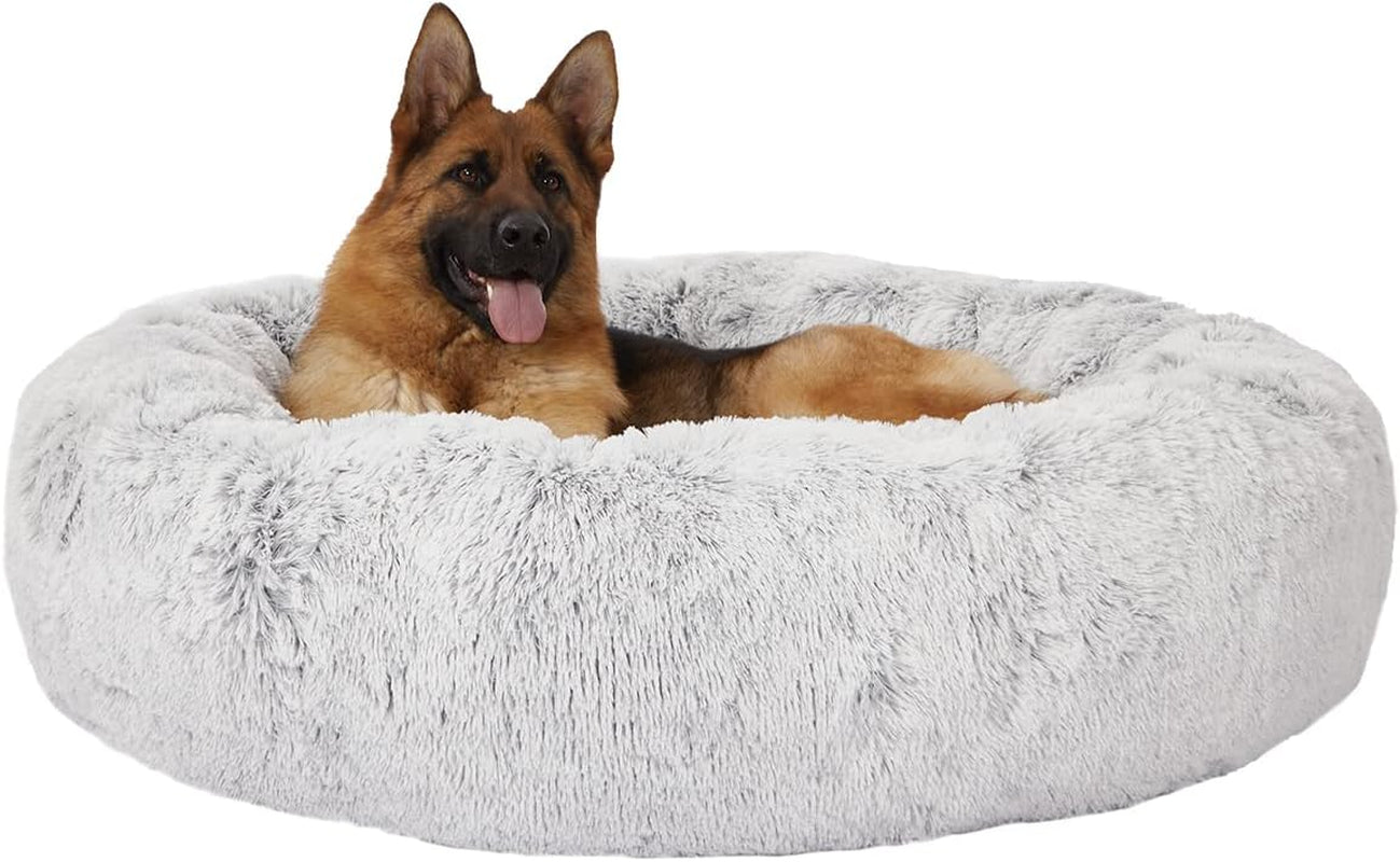 Calming Donut Dog Bed, 36" - Fluffy, Anti-Anxiety, Washable for Large Dogs - Various Colors & Sizes