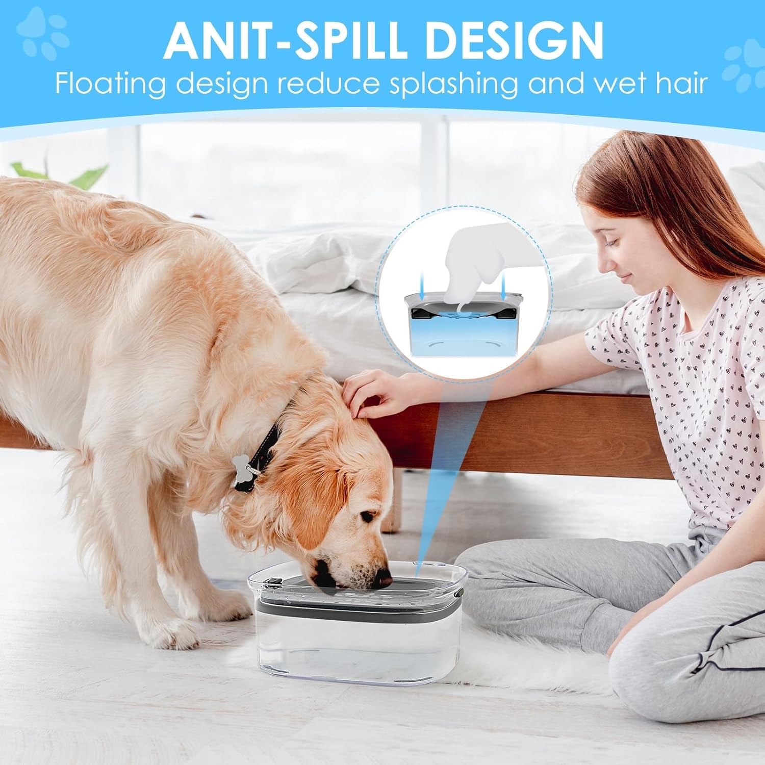 AONKEY 3L No-Spill Dog Water Bowl: 101oz Large, Anti-Splash, Slow Drinking Bowl for Messy Drinkers