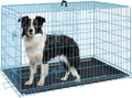 FDW Folding Metal Dog Crate with Double Door, Divider Panel & Leak-Proof Tray - Portable Kennel for Large Dogs,