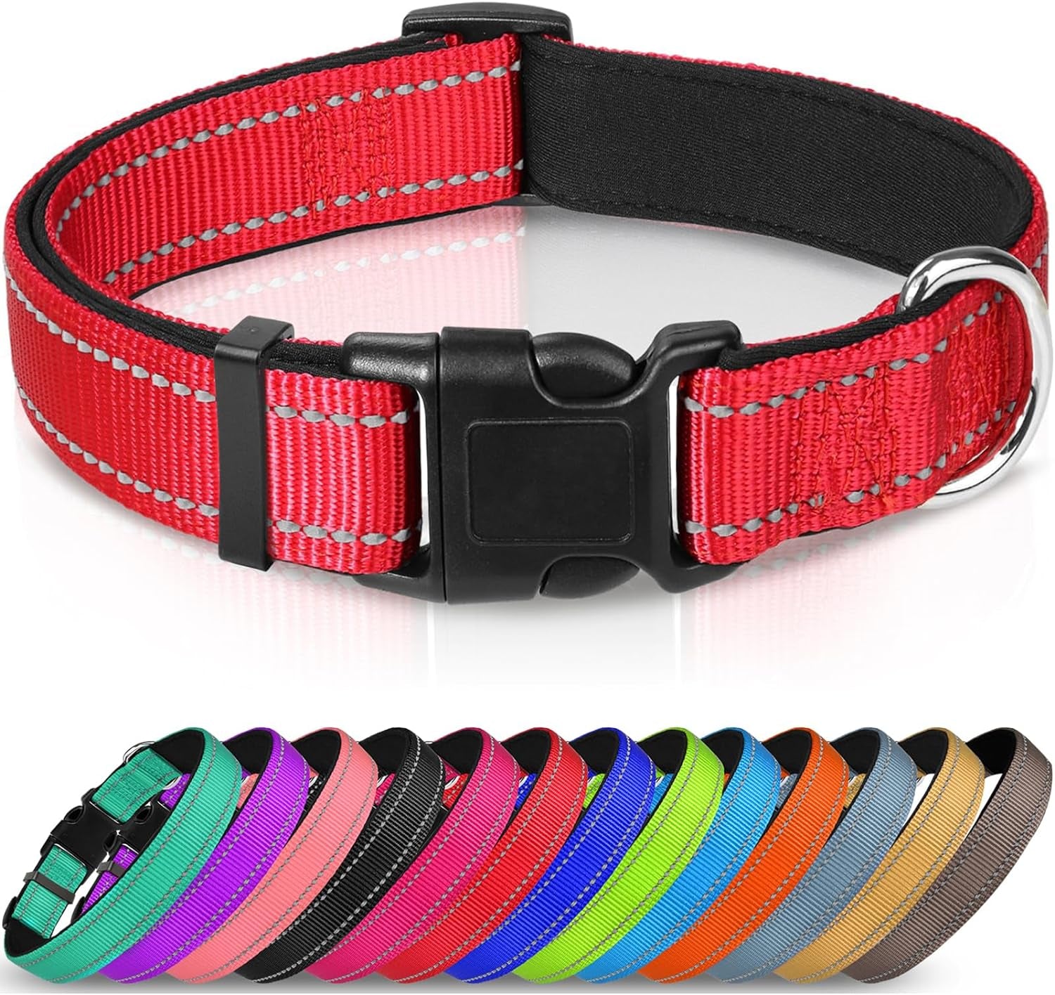 Joytale Large Reflective Dog Collar: Soft Neoprene Padded, Breathable Nylon, Adjustable, Teal