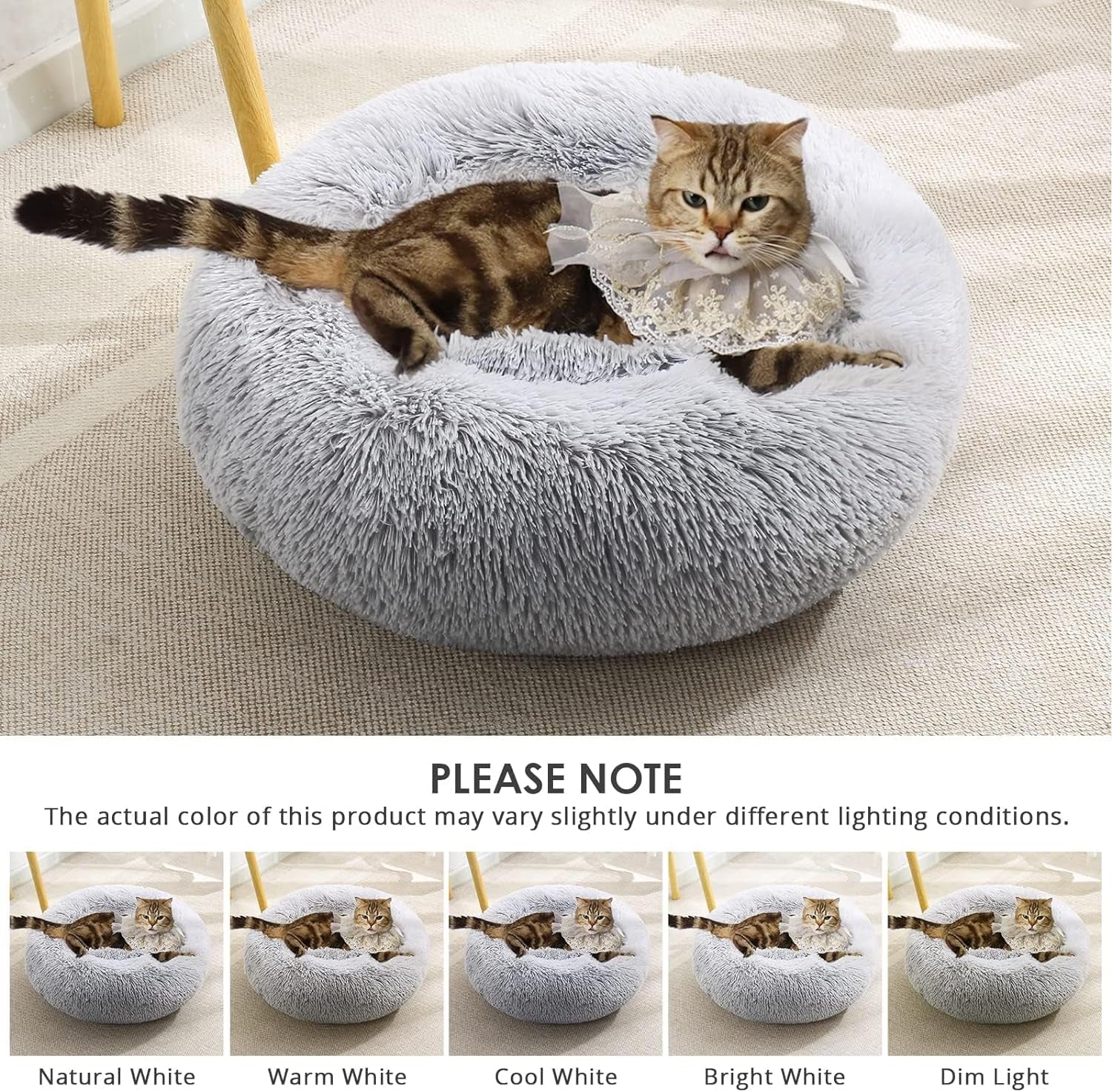 JOLLYVOGUE Calming Donut Pet Bed: Anti-Anxiety, Washable, Fluffy Cuddler, Various Sizes