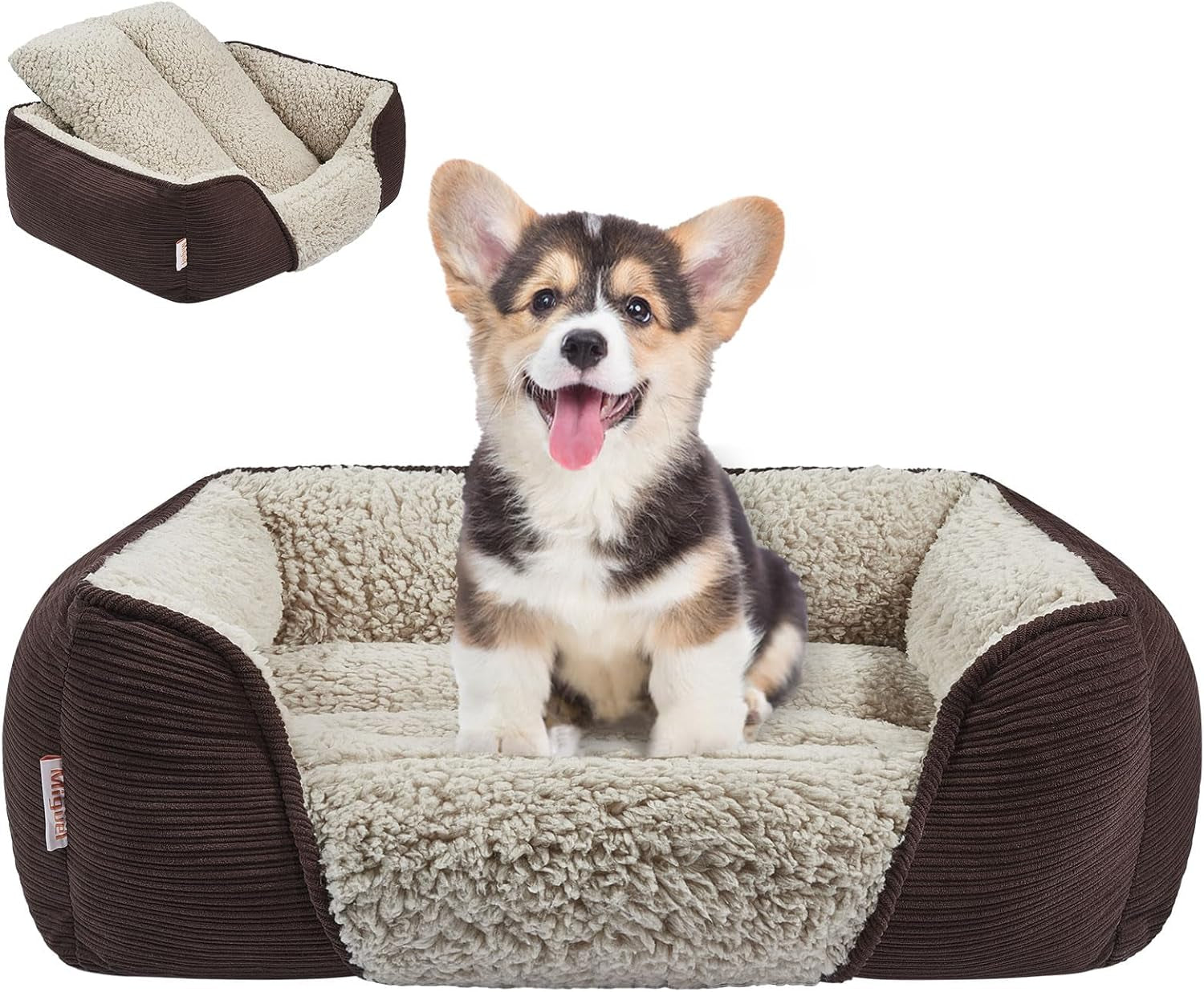 Miguel Washable Dog Bed with Removable Cushion – Easy-to-Wash Small Dog Sofa Bed, Anti-Slip Bottom & Bolstered Calming Cuddle Design