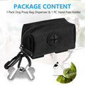 Dog Poop Bag Holder Set, Leash Attachment, Metal Carrier, Hands-Free Design - Black