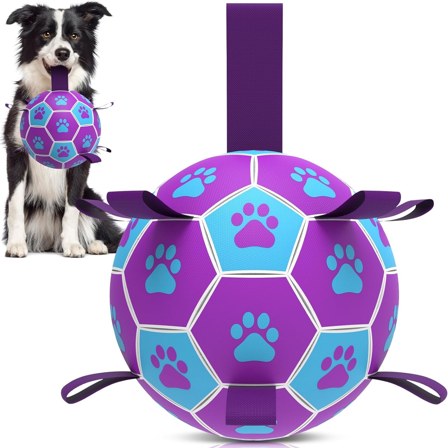 Dog Soccer Ball with Tug Straps, Interactive, Water Toy for Small & Medium Dogs - 6"