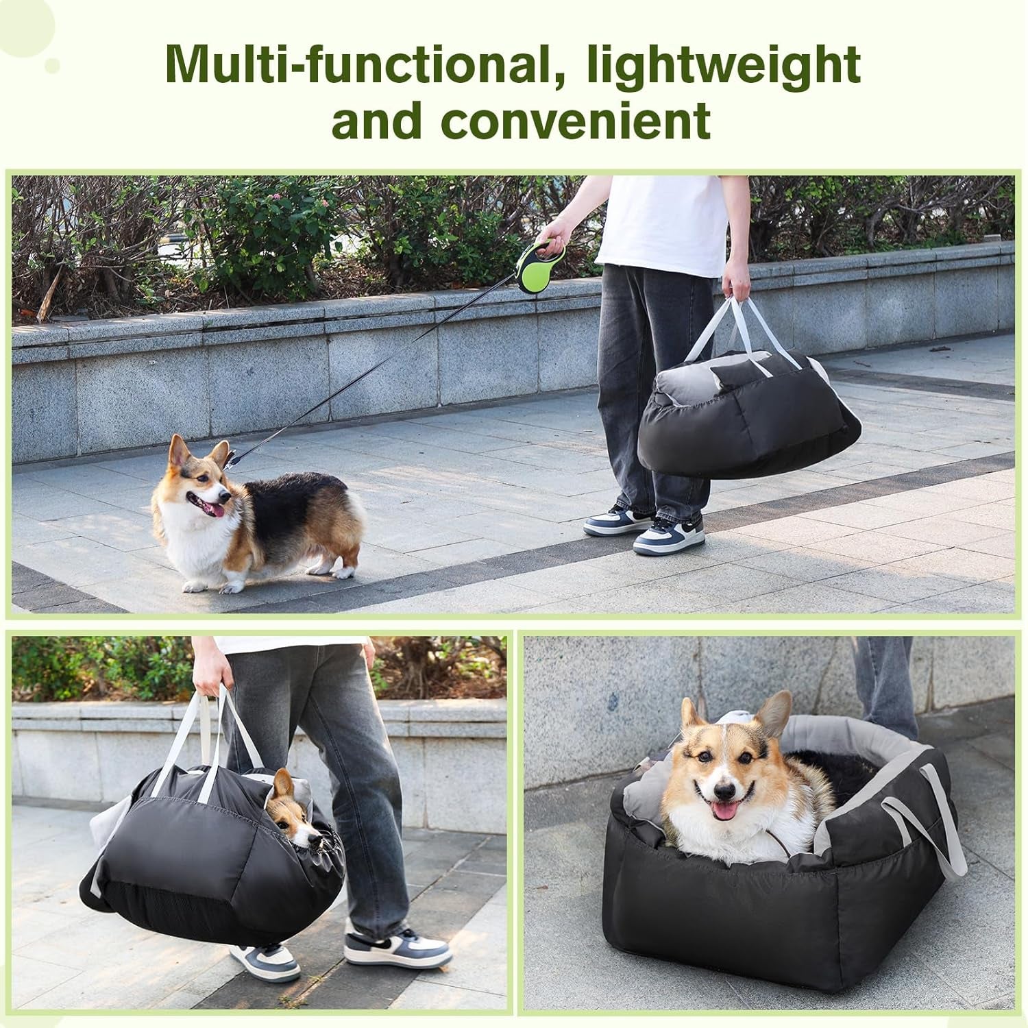 Dog Car Seat - Soft Booster Seat with Storage Pockets, Detachable & Washable Travel Bed, Clip-On Seat Belt