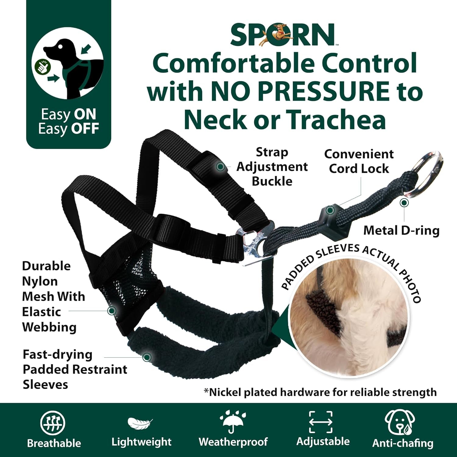 Sporn Small No Pull Dog Harness - Durable Nylon Mesh Harness with Breathable Design, Perfect for Small Breeds