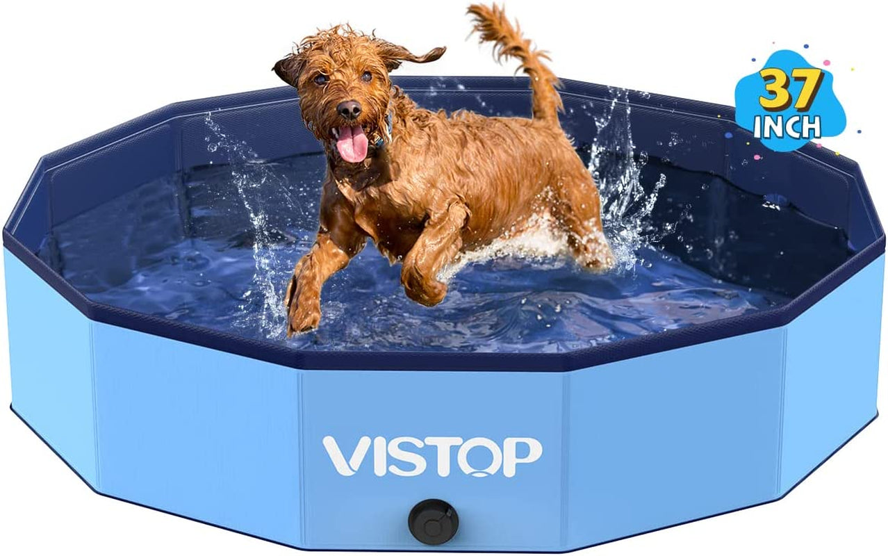 VISTOP XXL Foldable Dog Pool: Hard Plastic, Portable, 67"D x 11.8"H, Blue