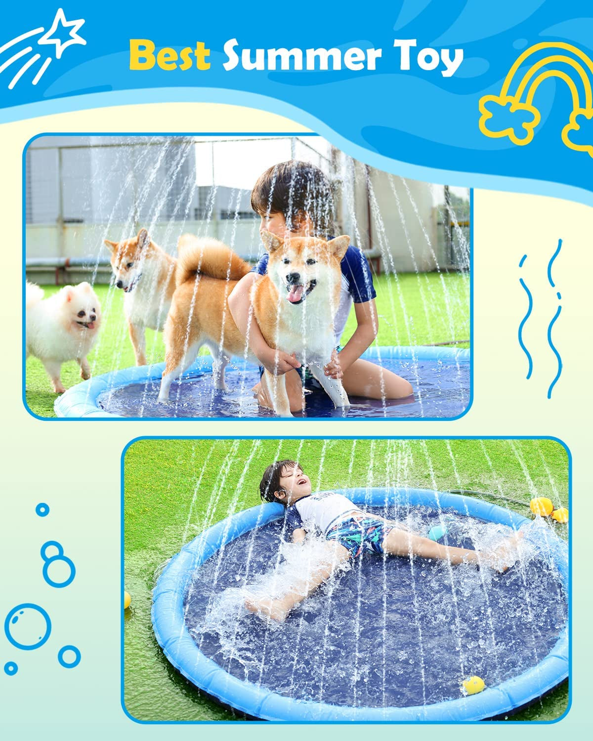Peteast 67" Anti-Slip Dog Splash Pad, BPA-Free, 0.58mm Thick - Blue