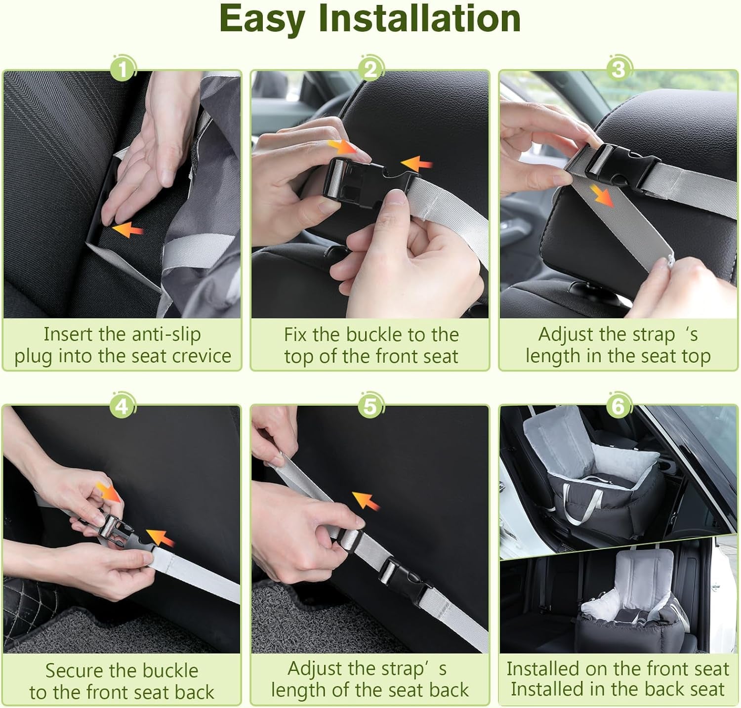 Dog Car Seat - Soft Booster Seat with Storage Pockets, Detachable & Washable Travel Bed, Clip-On Seat Belt