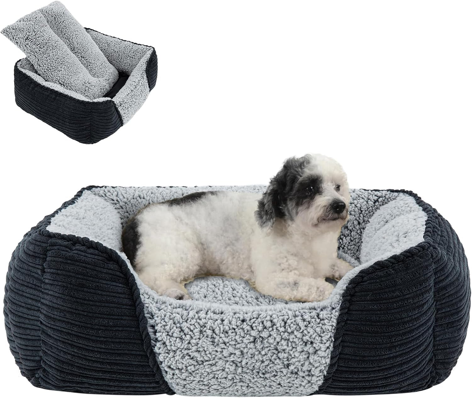 Miguel Washable Dog Bed with Removable Cushion – Easy-to-Wash Small Dog Sofa Bed, Anti-Slip Bottom & Bolstered Calming Cuddle Design