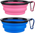 2-Pack Collapsible Dog Bowls with Carabiners: Small, Portable, Blue+Green for Travel