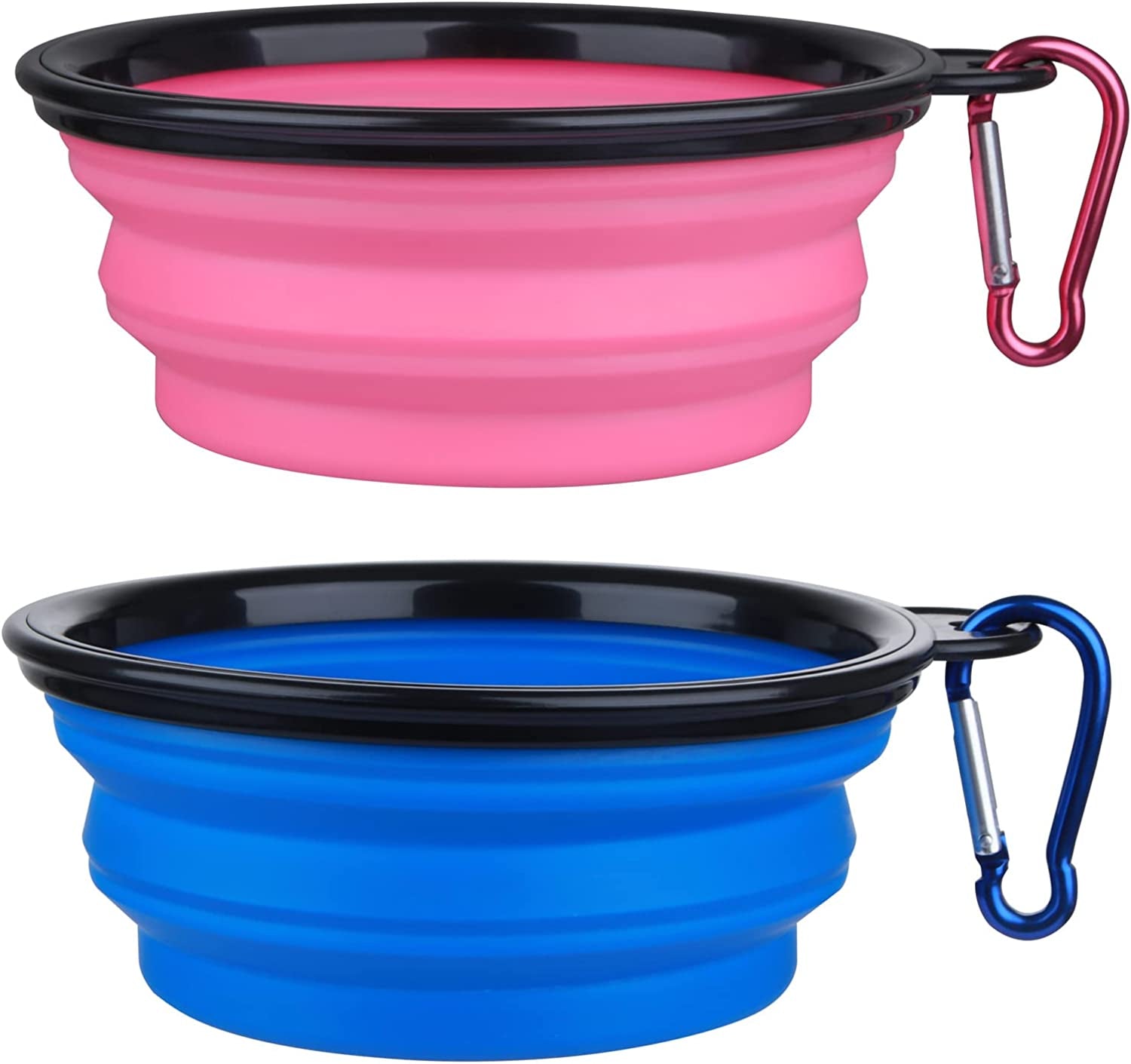 2-Pack Collapsible Dog Bowls with Carabiners: Small, Portable, Blue+Green for Travel