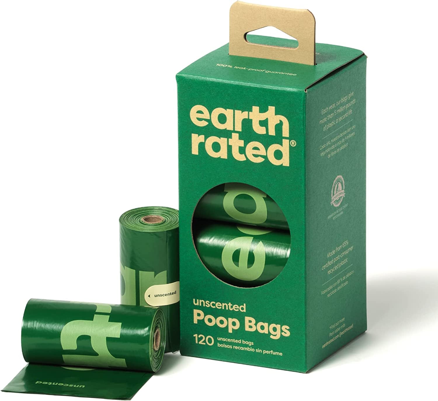 Earth Rated Dog Poop Bags – Unscented, Leak-Proof Extra Thick Waste Bags, Refill Rolls for Dogs