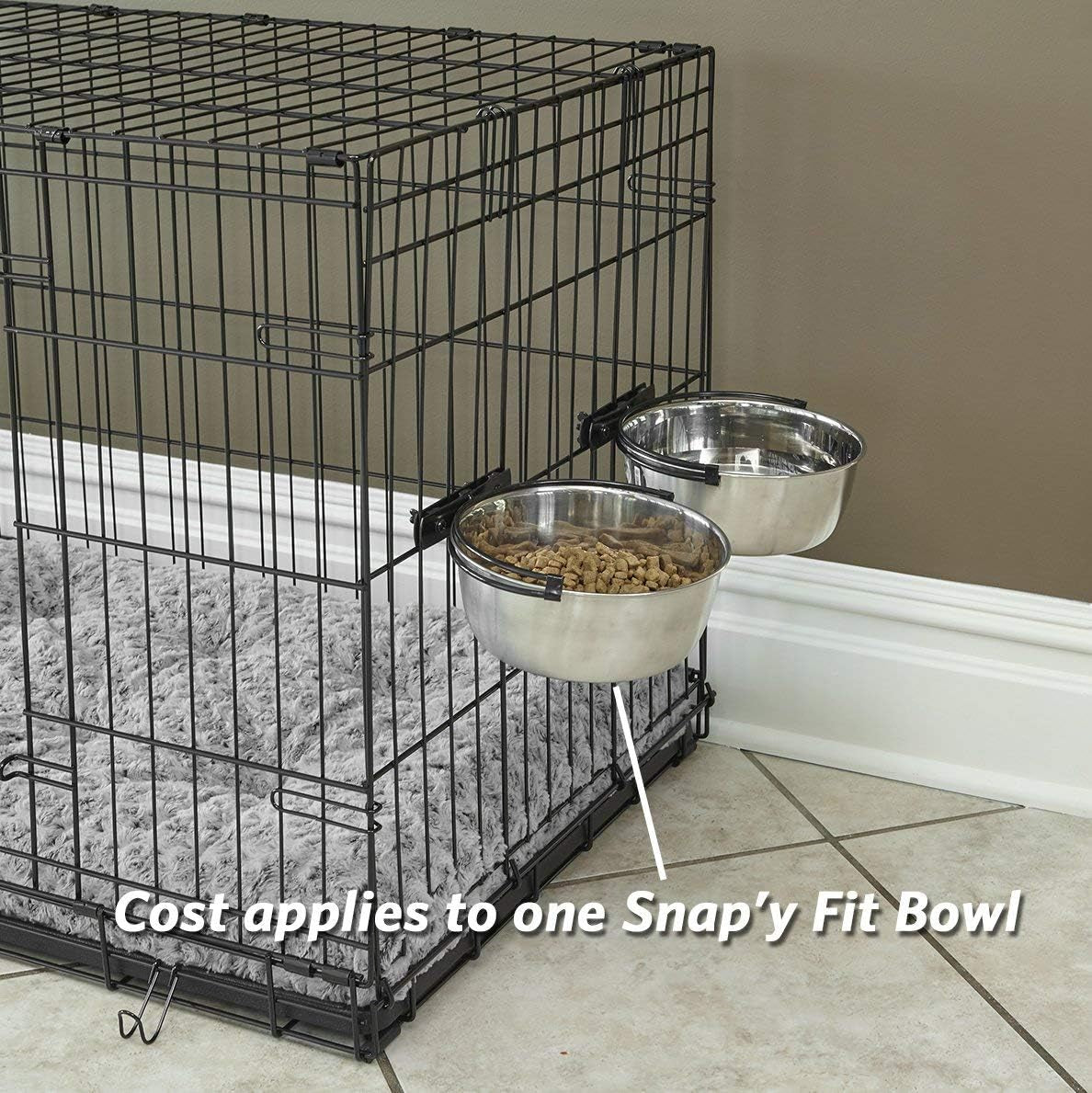 Midwest Homes Snap'y Fit Stainless Steel Pet Bowl – 1 Quart Food & Water Dish, Secure Mount for Crates, Durable, Easy to Clean