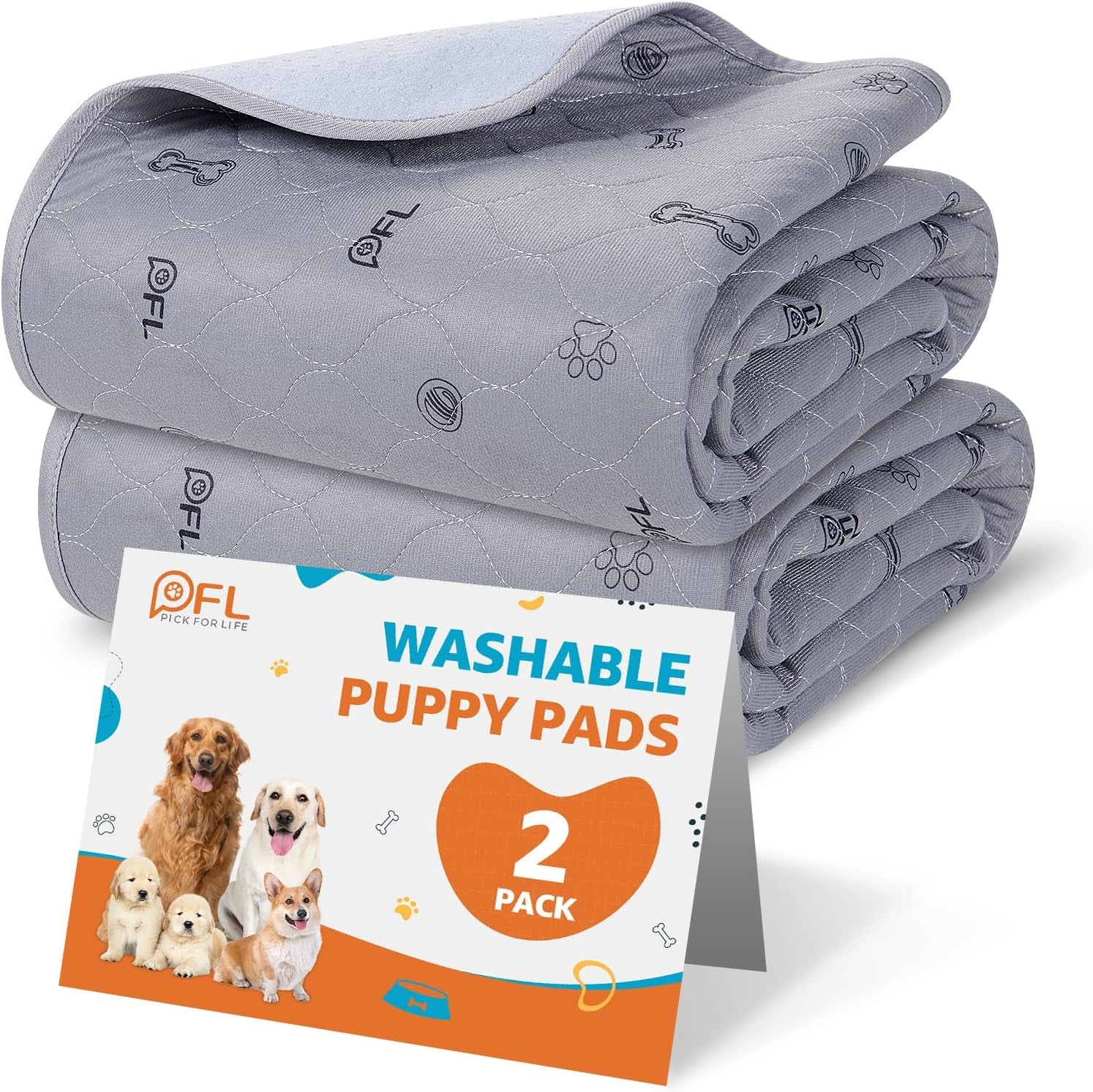 Washable Puppy Pads – Absorbent, Reusable Non-Slip Dog Pee Pads with Bone Print