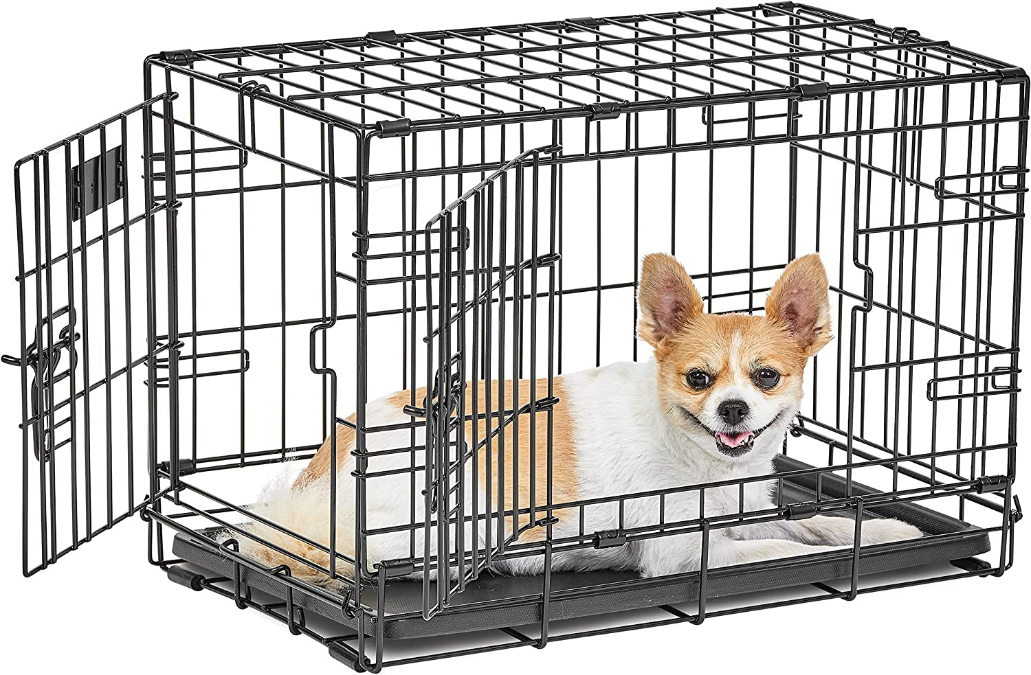 Midwest Life Stages 30" Double Door Folding Dog Crate - Medium Metal Dog Crate with Divider Panel, Floor Protecting Feet & Leak-Proof Pan