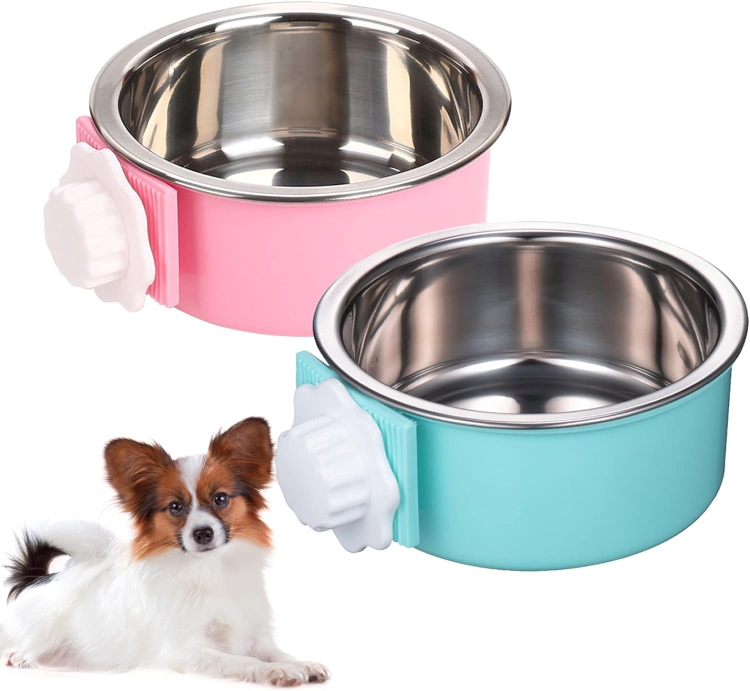 Kathson Dual Color Dog Crate Bowls, Stainless Steel, Removable, for Food & Water - 2 Pack