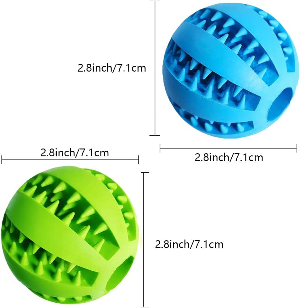 2-Pack Interactive Dog Treat Toy Ball: Tooth Cleaning, 2.8", Green & Blue