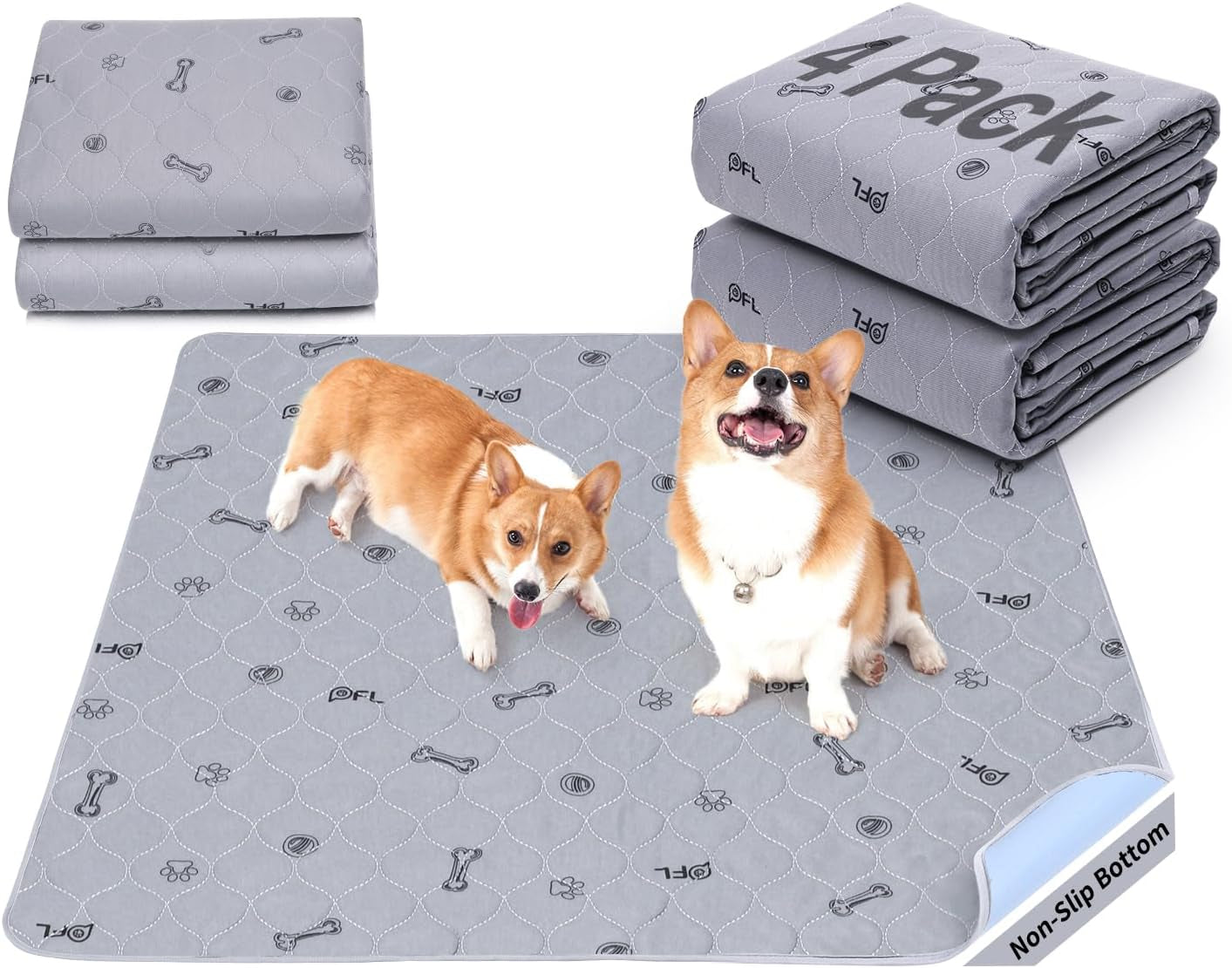 Washable Puppy Pads – Absorbent, Reusable Non-Slip Dog Pee Pads with Bone Print