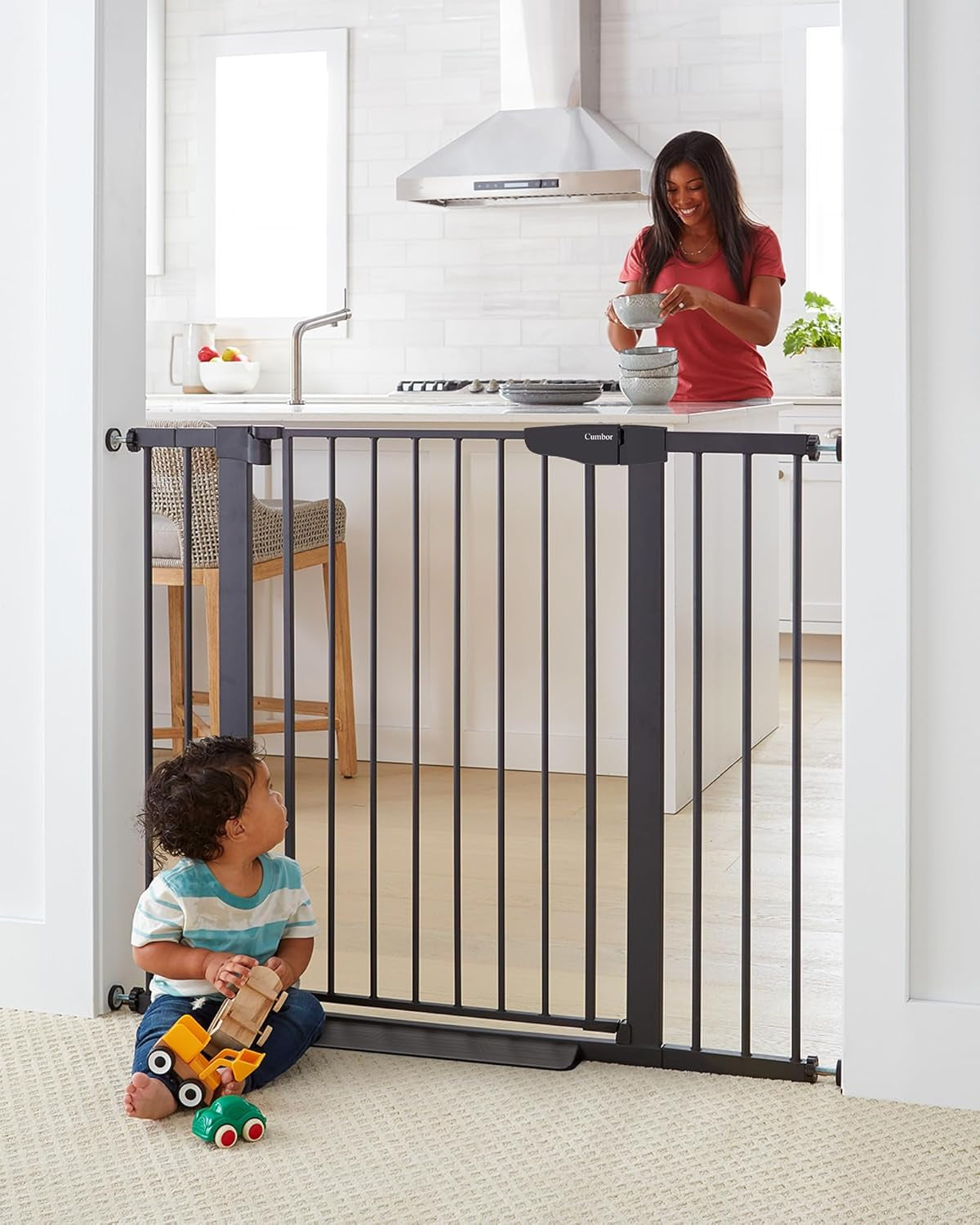 Auto-Close Dog Gate for Stairs & Doorways - Pressure-Mounted Pet Safety Gate, Easy Installation