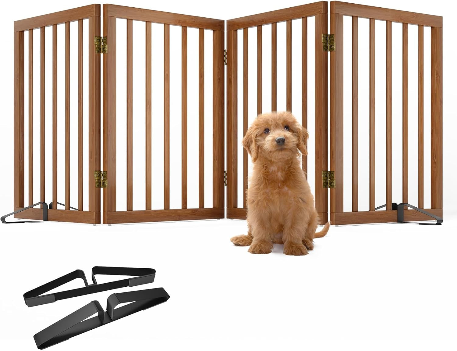 Wooden Foldable Dog Gate, Freestanding Multi-Panel Indoor Pet Gate, Extra Wide 24" Tall Dog Barrier