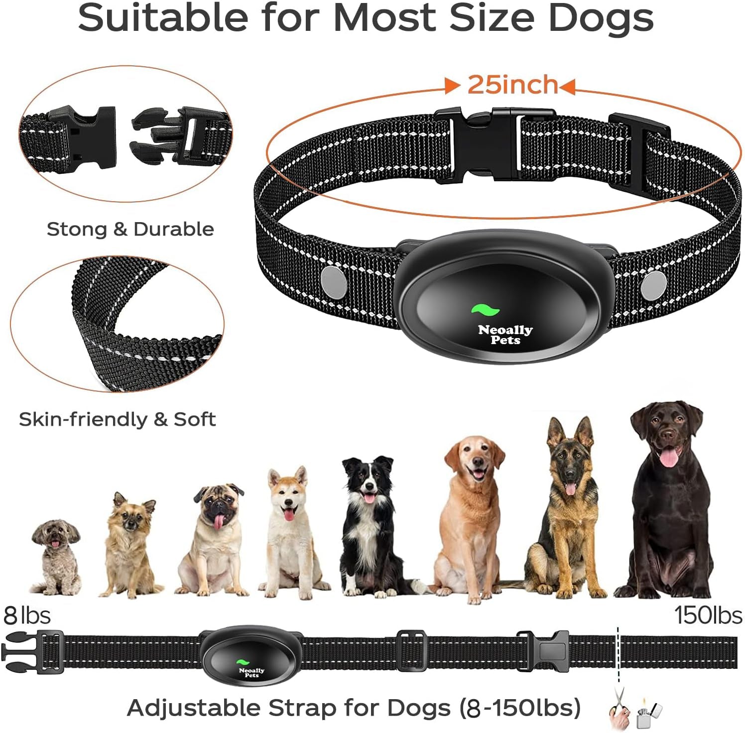 Neoally Long Range Dog Training Collar: Waterproof, Rechargeable with LED Light, 3000 Ft