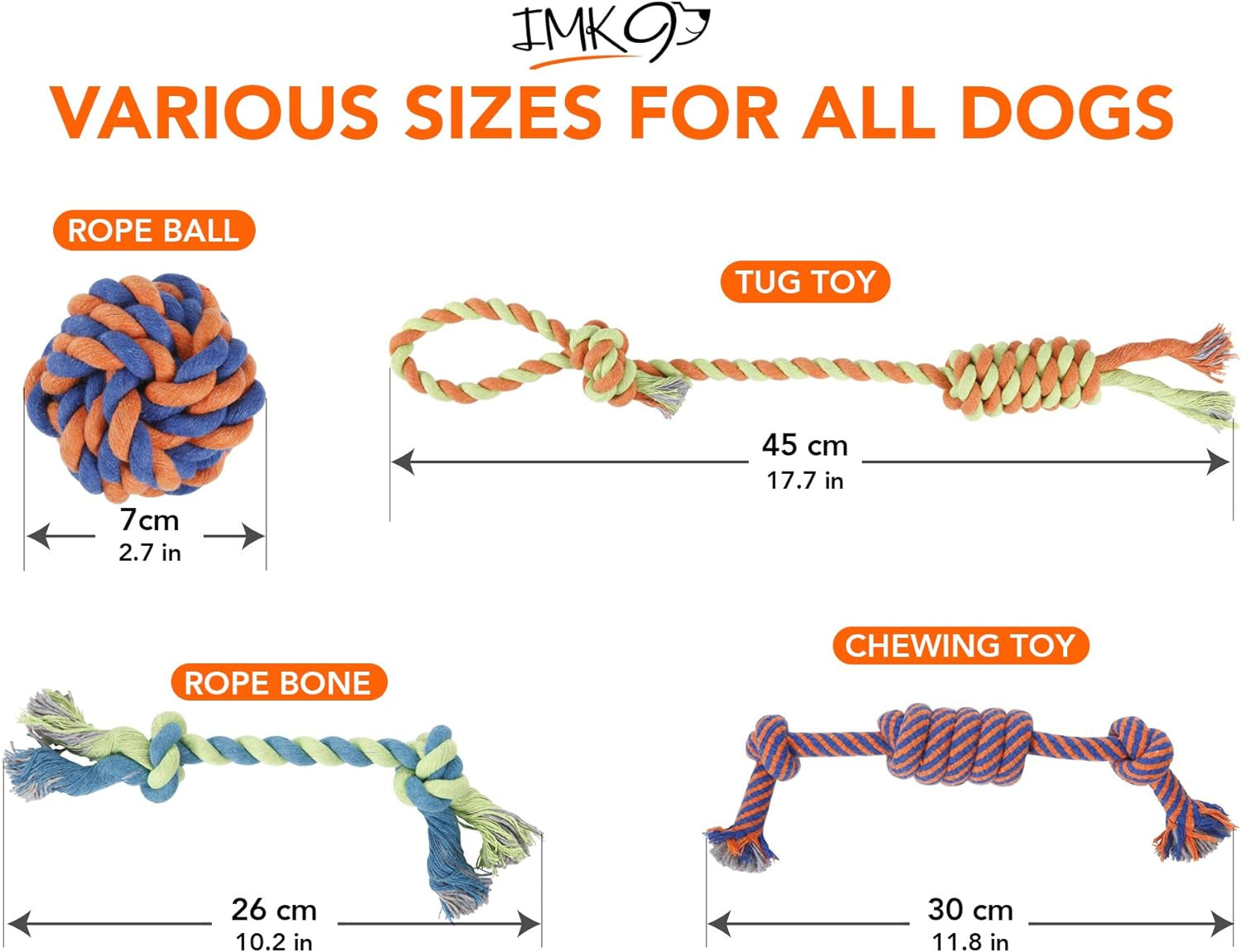 Dog Chew Rope Toys - 4-Piece Set for Aggressive Chewers, Large & Small Dogs - Includes Ball, Tug-of-War & Fetching Bone