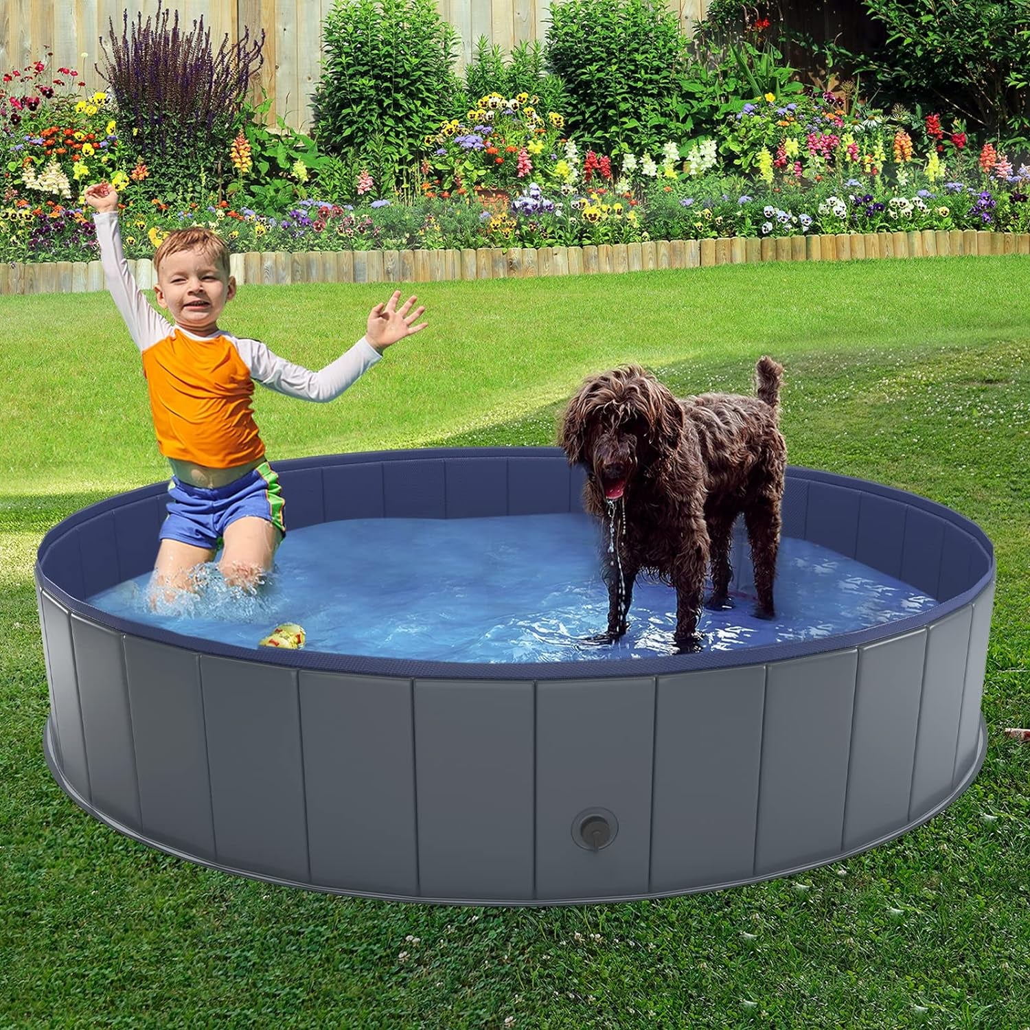 Niubya Foldable Dog Pool, Hard Plastic, Collapsible, 64x12" for Indoor/Outdoor
