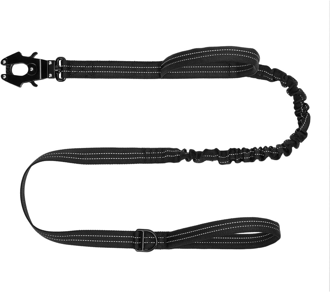 ICEFANG Tactical Dog Leash,K9 Training Walking Bungee Lead with 2 Control Handle,Heavy Duty Quick Release Metal Clasp,Hands Free D-Ring for Medium Large Dogs (4Ft,Reflective Black)