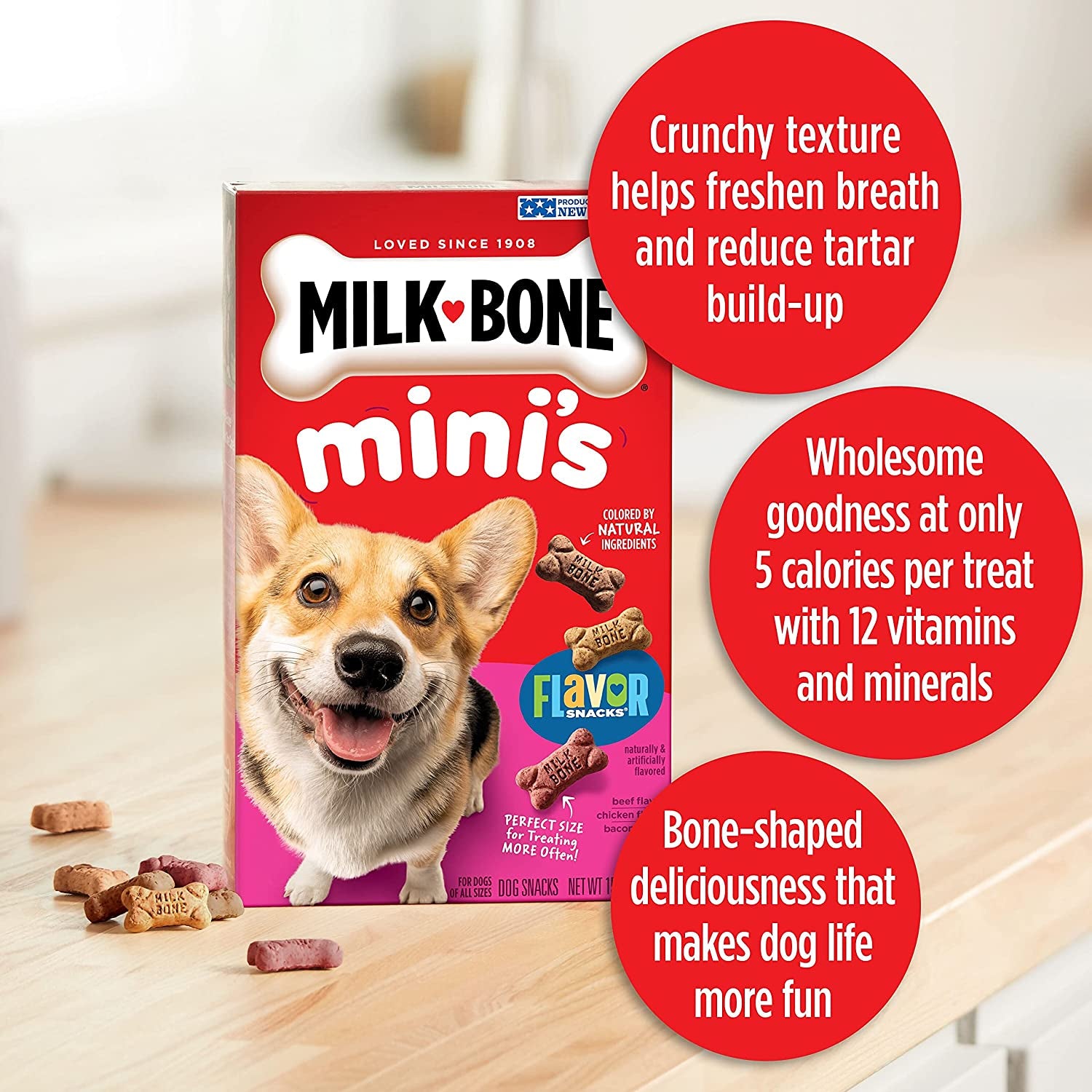 Milk-Bone Mini's Flavor Snacks – Dog Treats, Crunchy Texture Helps Reduce Tartar and Support Dental Health