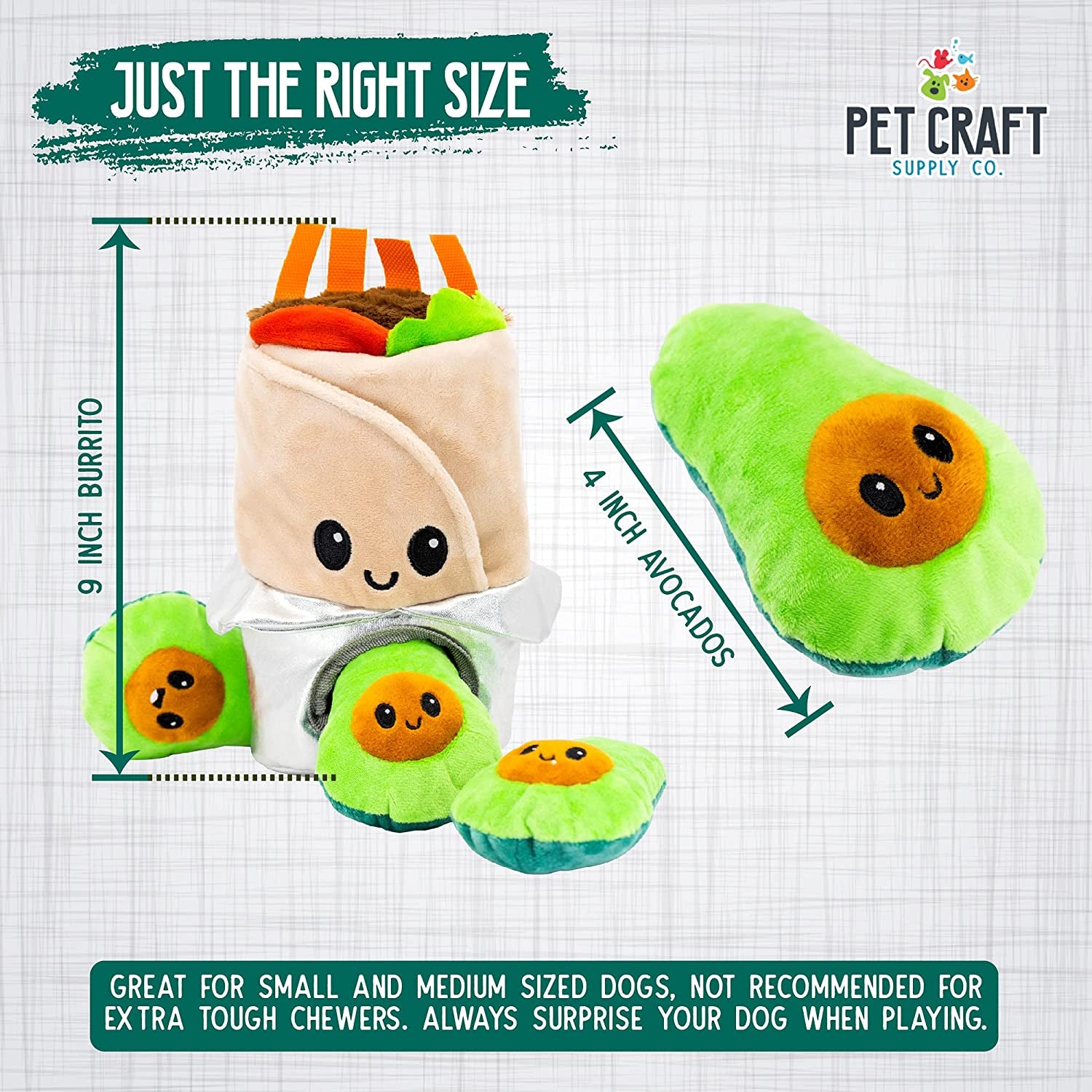 Pet Craft Supply Interactive Burrito Puzzle Toy - Crinkle Squeaky Plush for Medium Dogs