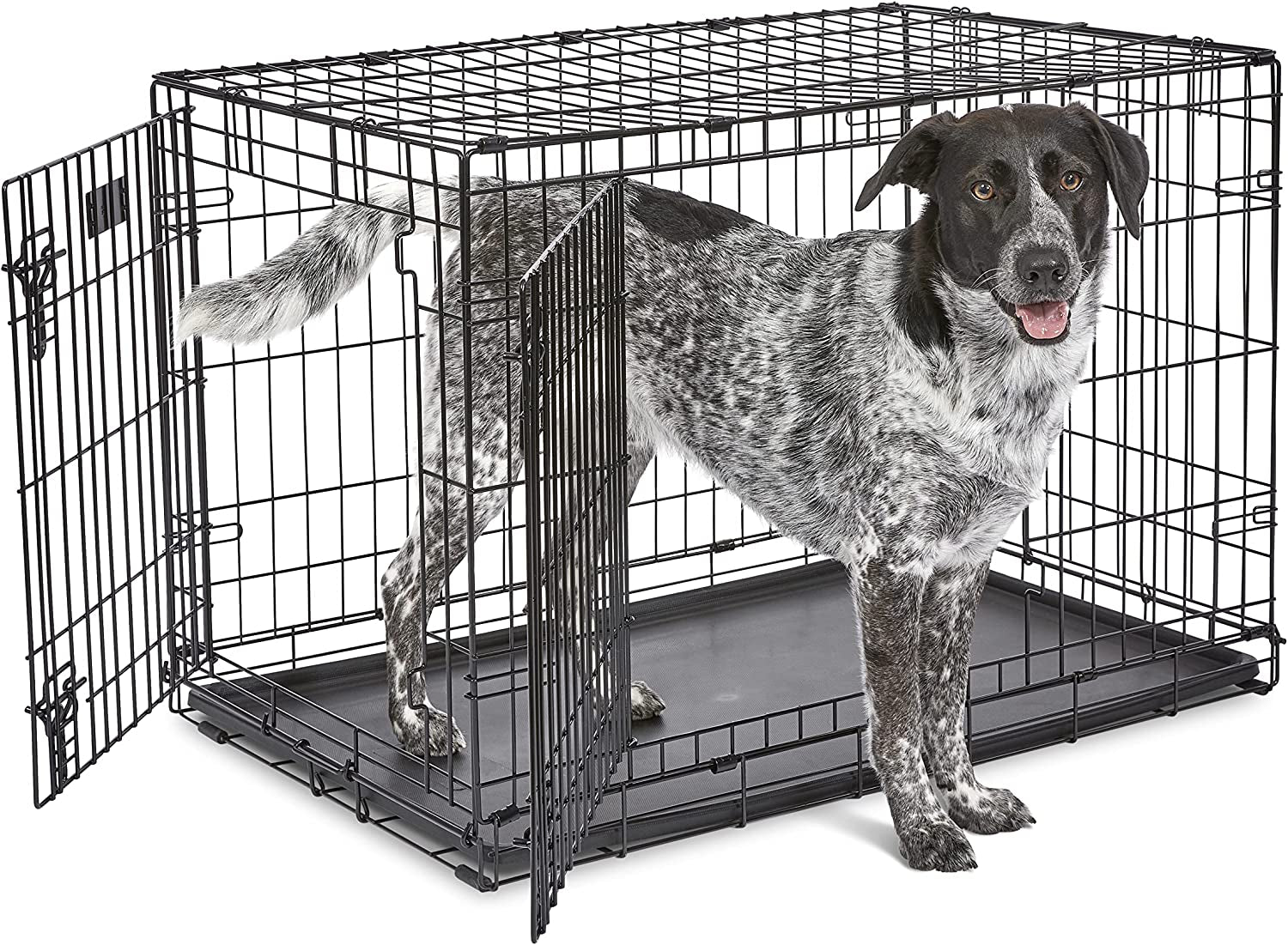 Midwest Double Door Enhanced Crate – Various-Sized Dog Crate with Leak-Proof Pan, Divider Panel, Patented Features, and Floor-Protecting Feet
