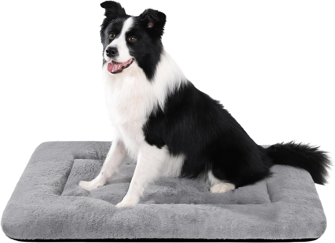 Washable Dog Crate Bed for Large Dogs - Non-Skid Comfort Pad Mat, Fits Metal Crates, Light Grey