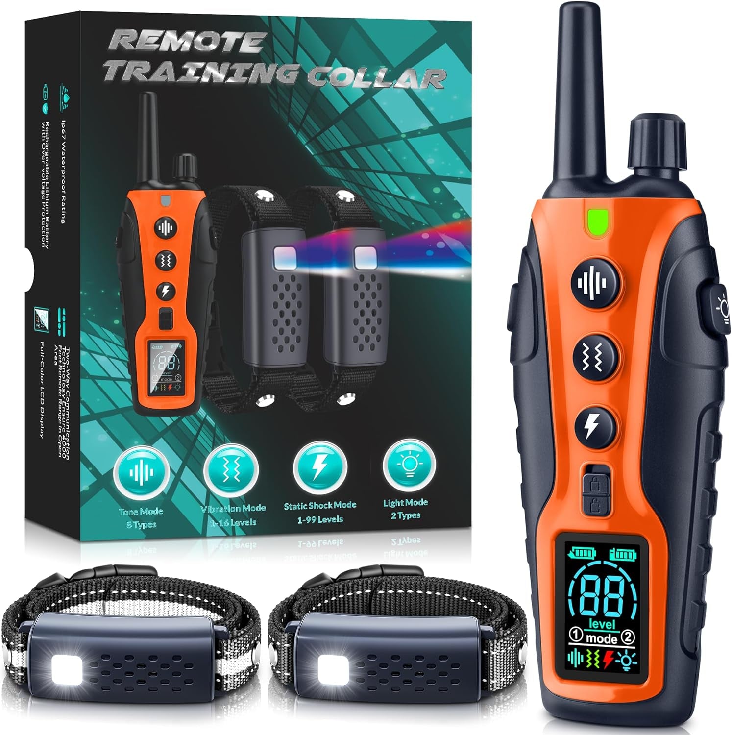 Dog Training Collar with Night Light, 4000Ft Range, Beep/Vibration/Shock, Keypad Lock