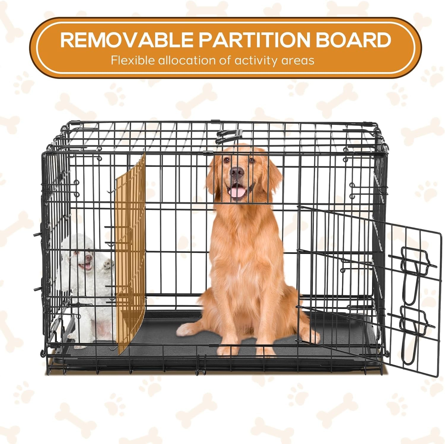 30-Inch Medium Dog Crate with Divider Panel - Metal Folding Kennel with Double Door & Leak-Proof Tray for Travel, Indoor/Outdoor