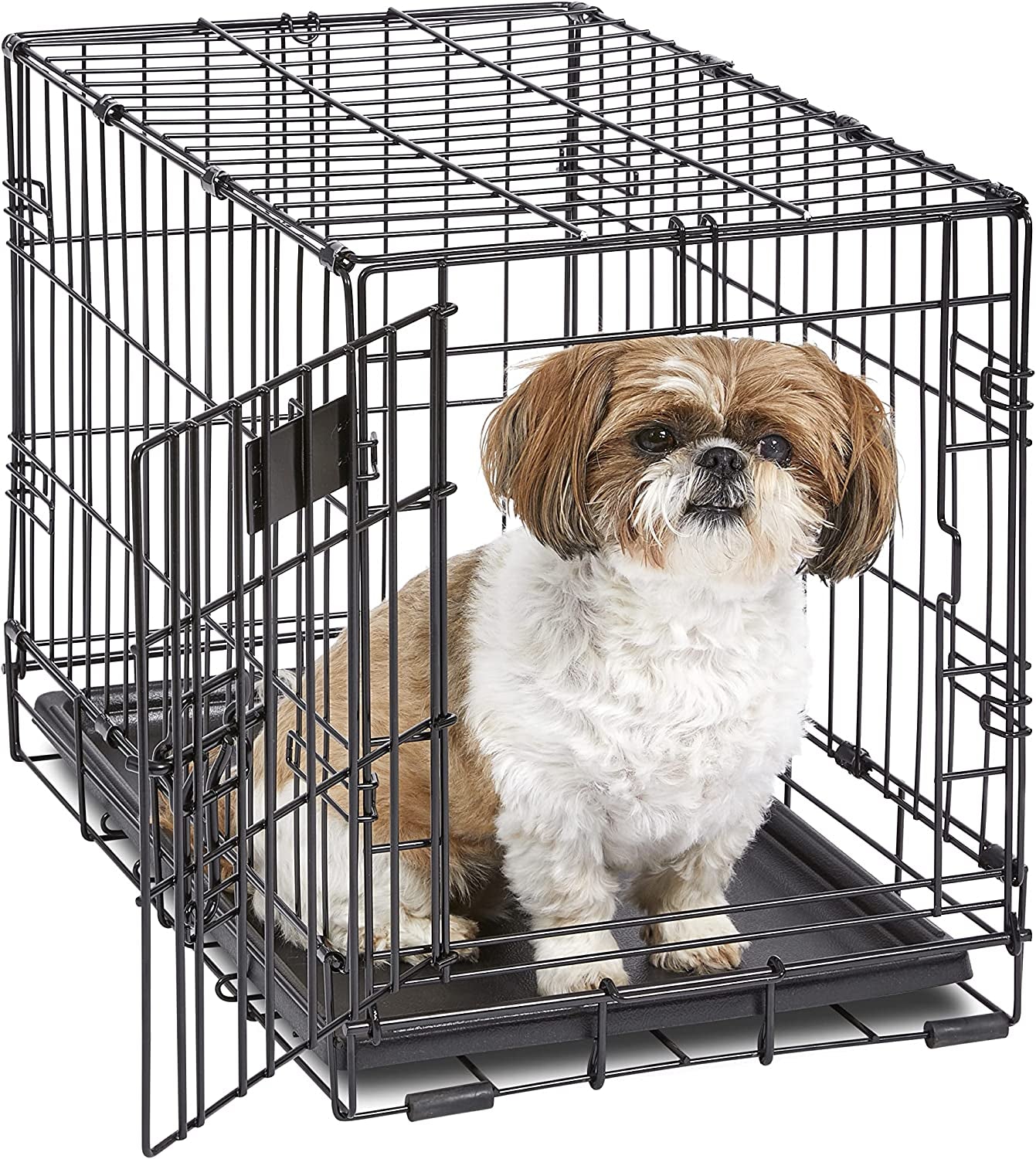 Midwest Single Door Enhanced Crate – 36-Inch Dog Crate with Leak-Proof Pan, Divider Panel, Patented Features, Floor-Protecting Feet, Ideal for Medium Breeds