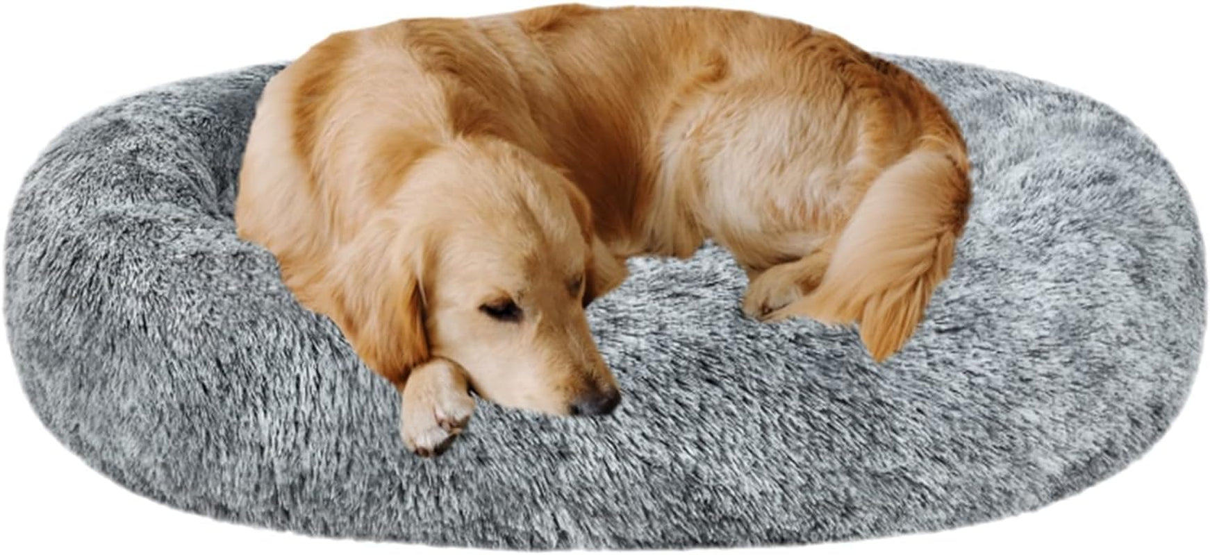 Coohom Oval Donut Cuddler Dog Bed 36", Shag Faux Fur, Washable - for Small & Medium Breeds