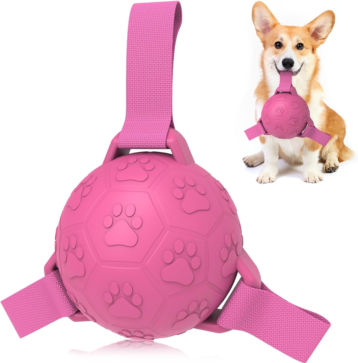 Dog Soccer Ball with Tug Straps, Interactive, Water Toy for Small & Medium Dogs - 6"