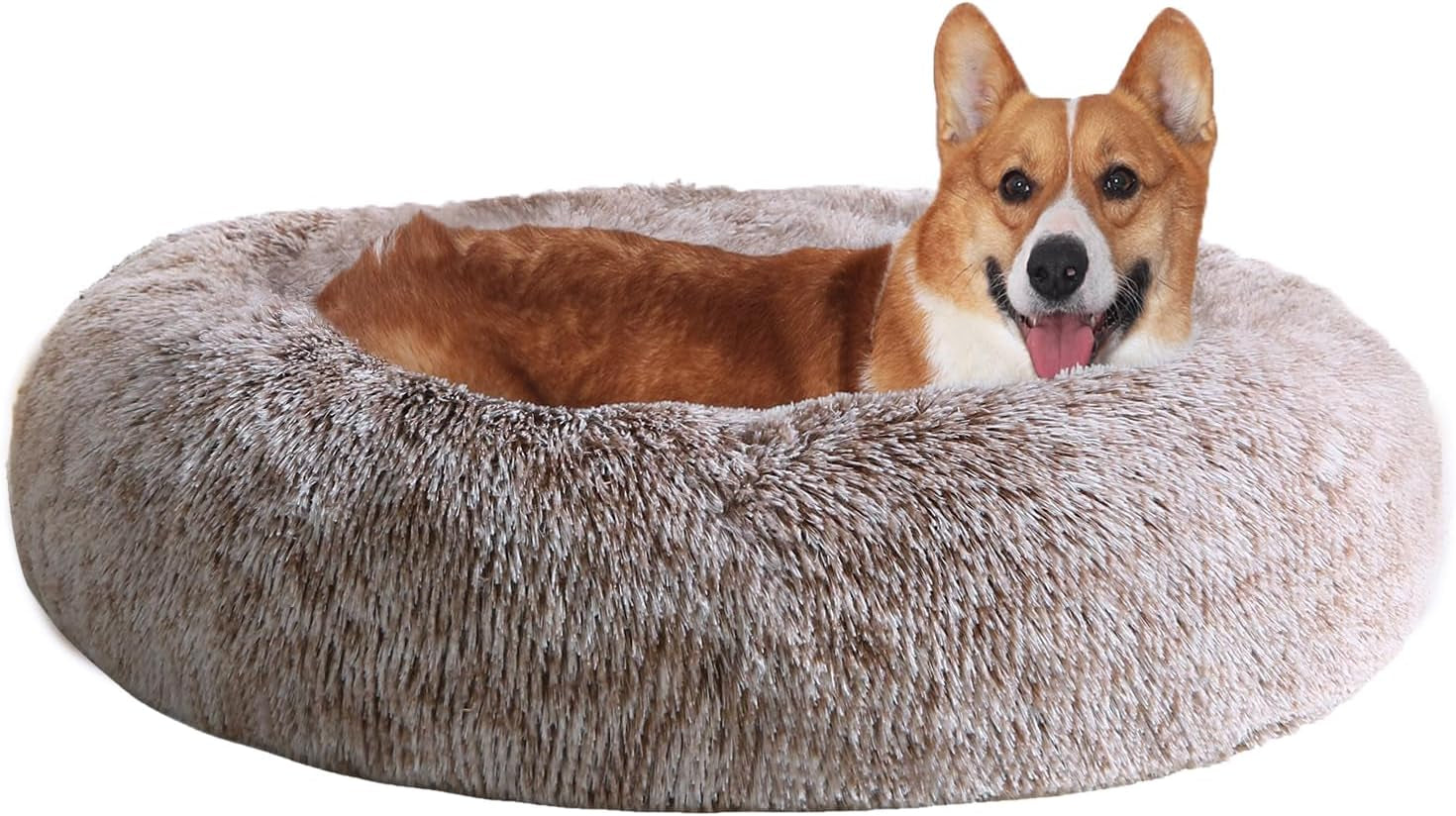 JOLLYVOGUE Calming Donut Pet Bed: Anti-Anxiety, Washable, Fluffy Cuddler, Various Sizes