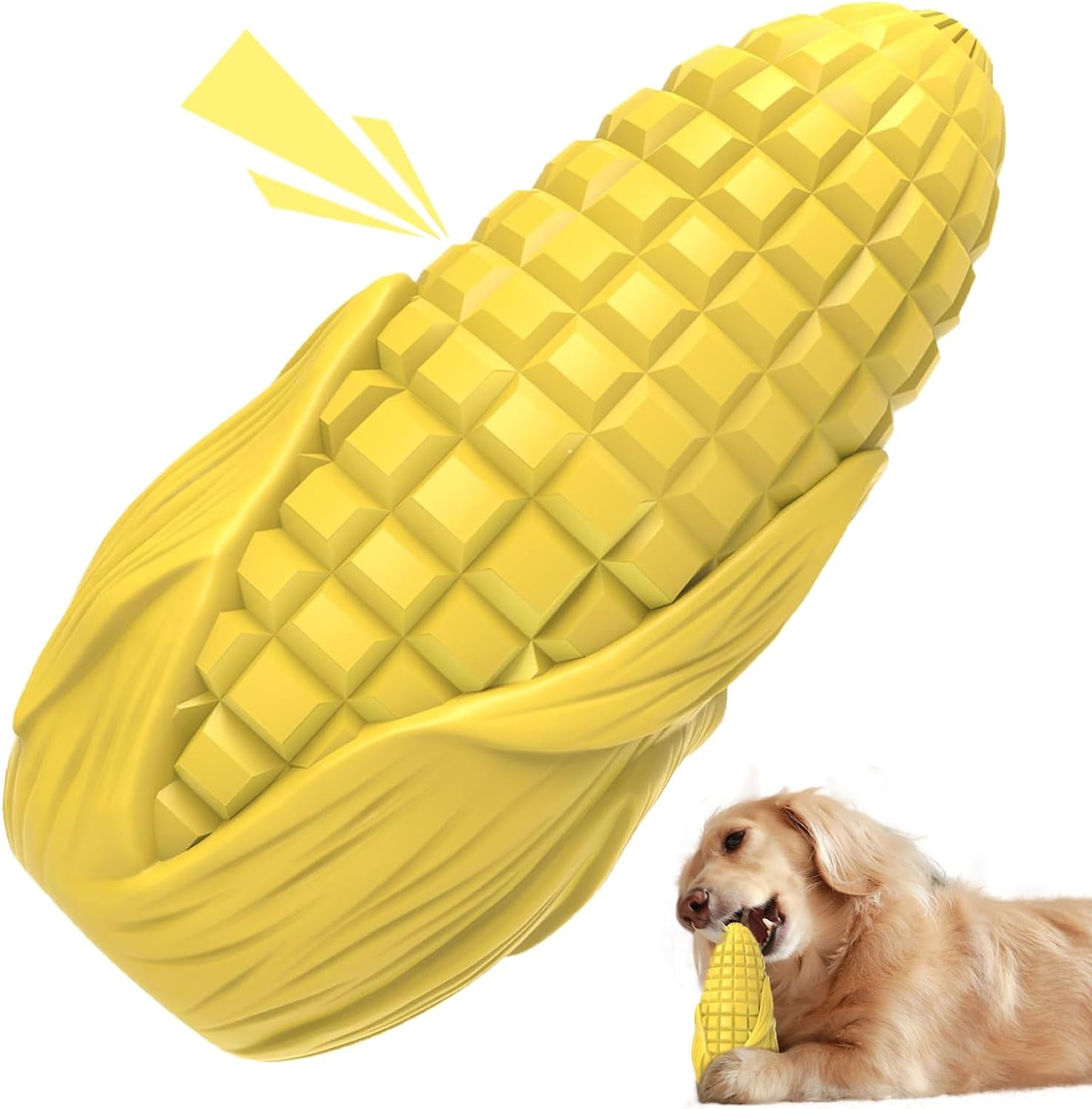 Indestructible Corn Stick Dog Chew Toy, Tough, Squeaky, Teeth Cleaning for Large Breeds, Yellow